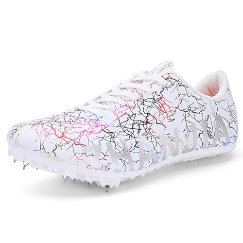 NGARY Spikes Leichtathletikschuhe Herren 8 Nägel Leichtathletik rutschfeste Jugendsportschuhe Atmungsaktiv Sprint Schuhe,Weiß,34 EU von NGARY