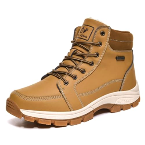 NGARY Winterstiefel Herren Warm Gefüttert Schneestiefel Leicht Wanderschuhe Trekkingschuhe rutschfest Outdoor Winter Boots,Gelb,48 EU von NGARY