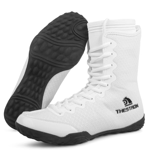 NGARY Wrestling-Stiefel Herren Pro High-top Boxen Schuhe Bequem Jugendliche Kinder Fur Wrestling,Box,Gewichtheber-Trainingsschuhe,Weiß,47 EU von NGARY