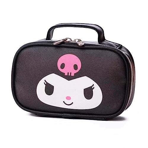 NGCJZF Kawaii Anime Make-up-Tasche, niedliche Cartoon-Kosmetiktasche, Mini-Reise-Kulturbeutel, wasserdicht, wiederverwendbar, Kunstleder, Make-up-Zubehör für Frauen, Schwarz, Cartoon von JAOSOP