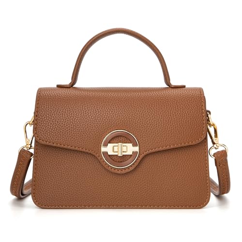 NGGU Damen Geldbörse mit Tragegriff oben – kleine Umhängetasche mit verstellbarem Riemen, Mini-Handtasche mit Tragegriff oben, 01 Braun von NGGU