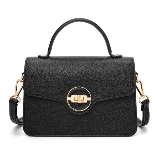 NGGU Damen Geldbörse mit Tragegriff oben – kleine Umhängetasche mit verstellbarem Riemen, Mini-Handtasche mit Tragegriff oben, 01 Schwarz von NGGU