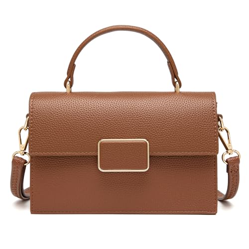 NGGU Damen Geldbörse mit Tragegriff oben – kleine Umhängetasche mit verstellbarem Riemen, Mini-Handtasche mit Tragegriff oben, 02 Braun von NGGU