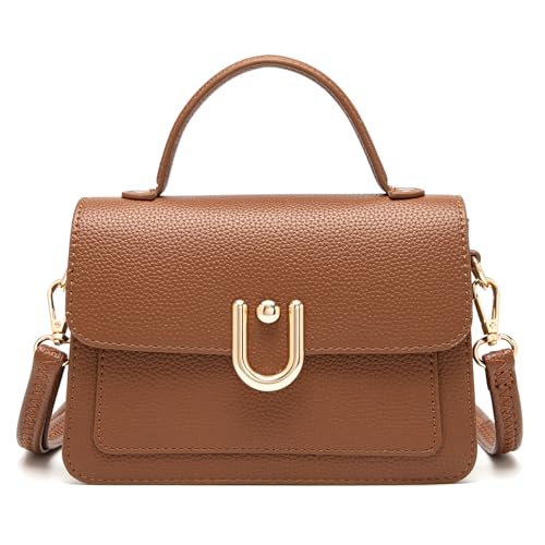 NGGU Damen Geldbörse mit Tragegriff oben – kleine Umhängetasche mit verstellbarem Riemen, Mini-Handtasche mit Tragegriff oben, 03 Braun von NGGU