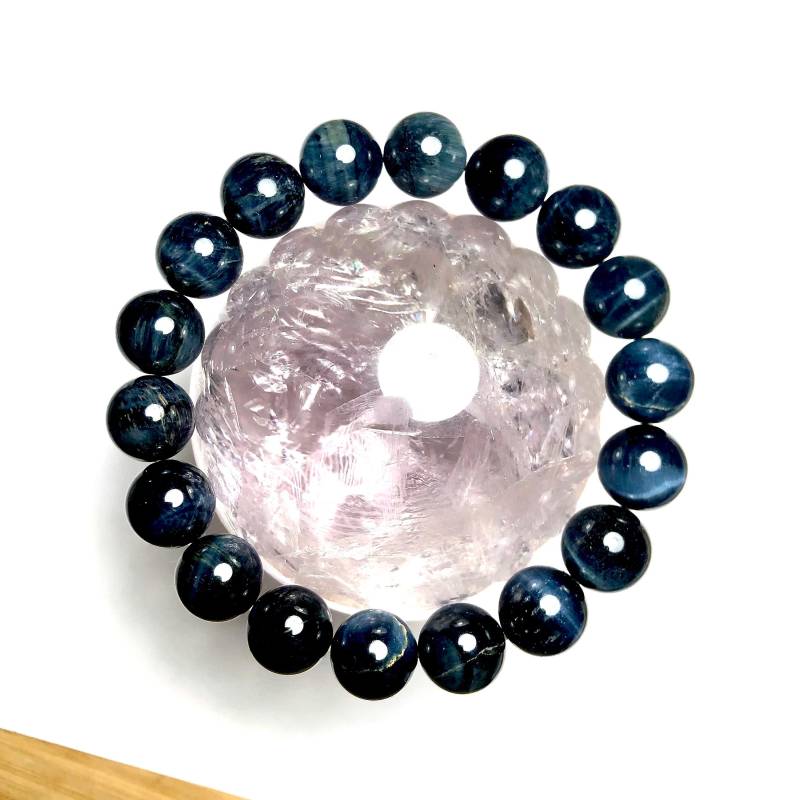 Armband - Blauer Tigerauge Quarz 12mm Natürlicher Halbedelstein Katzen Augeneffekt Chatoyancy Geschenk Heilung Chakra Energie Unikat von NGNGNCrystal