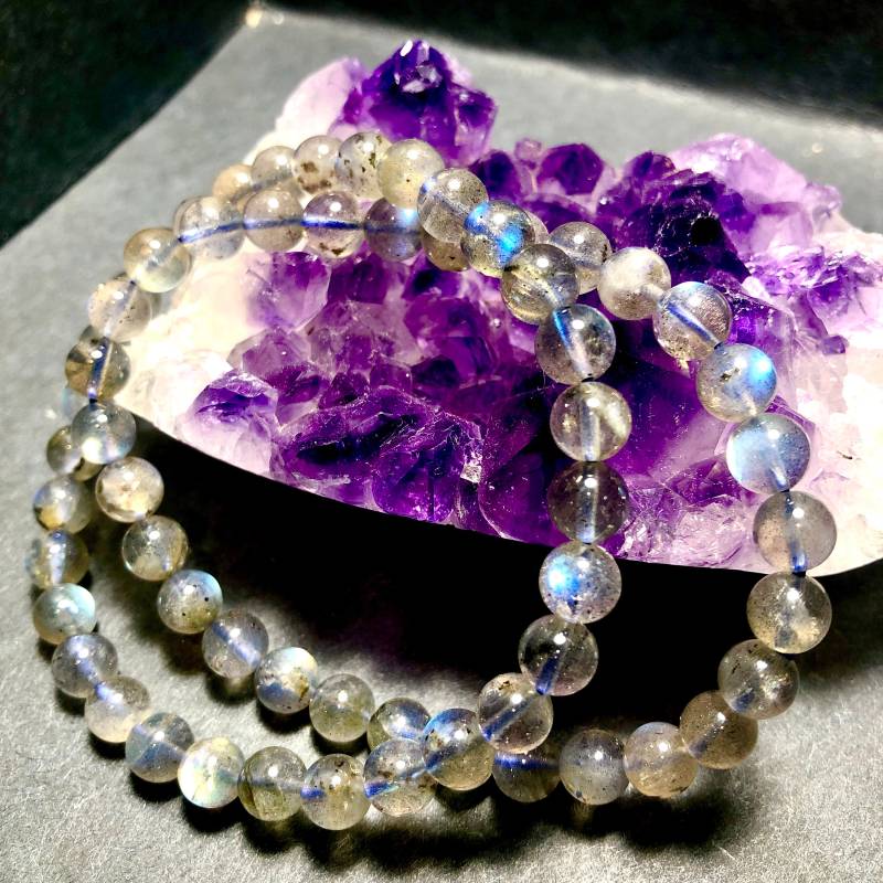 Armband - Grauer Mondstein Perlenarmband 6, 5mmx20cm Regenbogen Blau Blitz Chatoyancy Labradorit Handmade Custom Order Personalize Willkommen von NGNGNCrystal