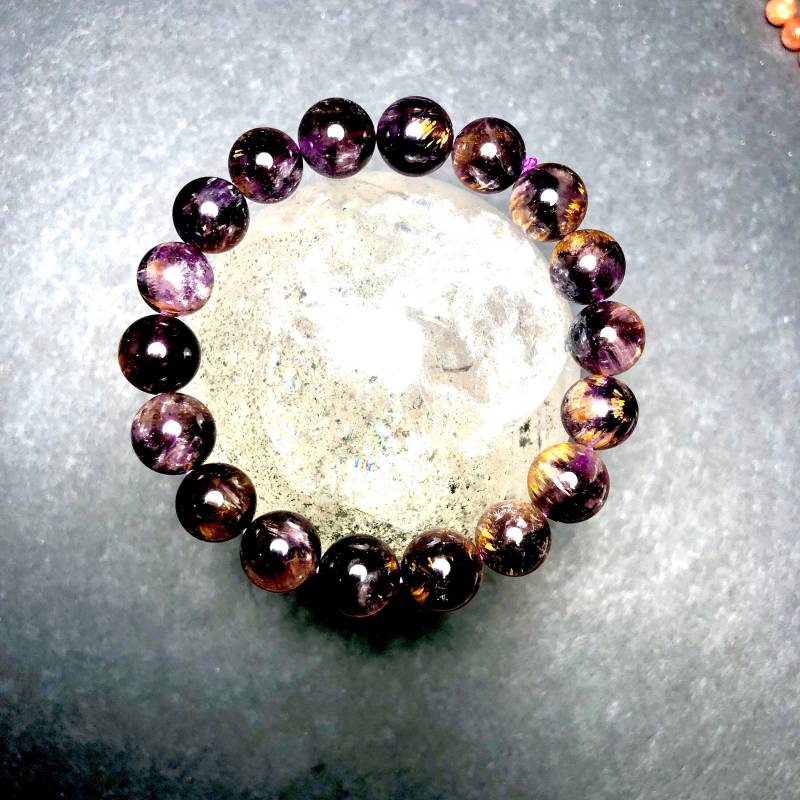 Armband - Rutil Amethyst 12mmx18 Trapiche Effekt Sechs Figuren Stern Feder Starke Heilenergie Ähnlich Auralit Einzelstück von NGNGNCrystal