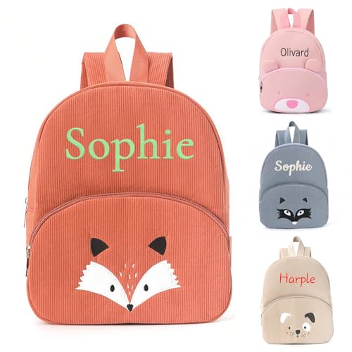 NGTSFLY Personalisierter Kinderrucksack mit Namen,Bestickter Kindergartenrucksack Jungen Mädchen,Personalisiert Geschenk,Verstellbare Verstellbare Gurte (Fuchs Braun) von NGTSFLY