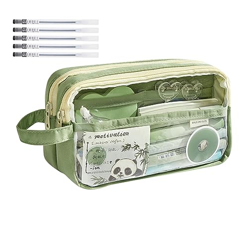 NGUMMS Transparentes Federmäppchen, wasserdichter Schreibwaren-Organizer mit großer Kapazität, mit Organizer für Schreibwaren mit Reißverschluss, Kosmetiktasche Grün für Schulmaterial von NGUMMS