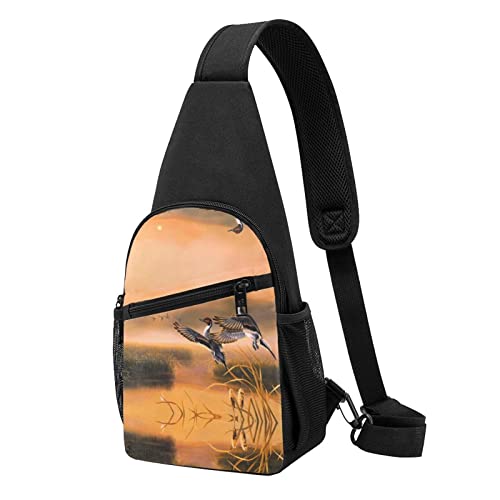 Brusttasche mit Ozean-Wellen-Druck, wasserdicht, leicht, ein Gurt, Schultertasche, für Outdoor, Wandern, Sport, Ölgemälde Ente, Einheitsgröße von NHGFVT