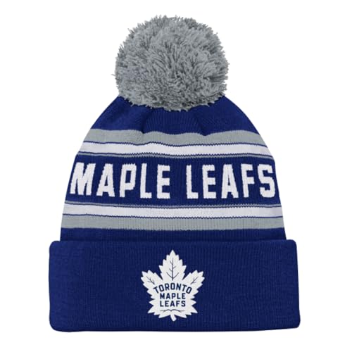 NHL Jacquard Mütze mit Bündchen und Bommel, Junior, Liga-Team-Grafik, Einheitsgröße (DE/NL/SE/PL, Alter, Einheitsgröße, Blau, Toronto Maple Leafs) von NHL