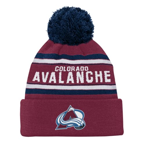 NHL Jacquard Mütze mit Bündchen und Bommel, Junior, Liga-Team-Grafik, Einheitsgröße (DE/NL/SE/PL, Alter, Einheitsgröße, Burgund, Colorado Avalanche) von NHL