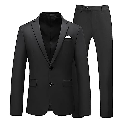 Abschlussball Anzug Herren Anzug Herren Regular Fit Hochzeit Formeller Anzug Für Herren Herrenanzug, schmaler 2-teiliger Anzug, Business, Hochzeit, Party, Jacke, Mantel und Hose Herren (Black, L) von NHNKB