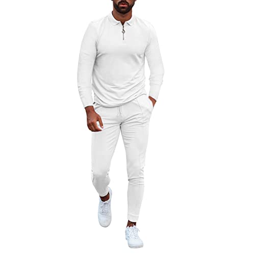 Anzug Herren Schwarz Herren Outfit Komplett Set Modern Herren Outfit Komplett Set Stylisch Sommer Outfit Sportlich Herren Hemd Fashion-Hemd-Töpfe für Männer Cordanzug Herren​ (White, L) von NHNKB