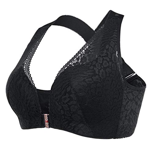 Bh Damen Mit Bügel Push Up Sexy Spitze Spitze Dessous Bustier Damen Große Brüste Spitze Extra-elastischer, großer, überkreuzter Damen-Haltungs-Hebe-BH mit Frontverschluss Man Dessous​ (Black, 105E) von NHNKB