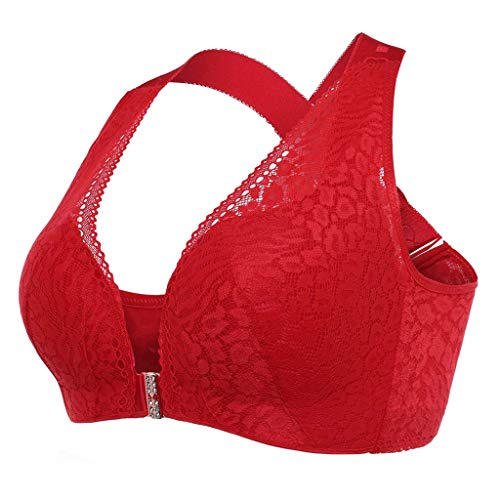 BH Damen Mit Bügel Push Up Sexy Spitze Spitze Dessous Bustier Damen Große Brüste Spitze Extra-elastischer, großer, überkreuzter Damen-Haltungs-Hebe-BH mit Frontverschluss Man Dessous​ (Red, 95B) von NHNKB