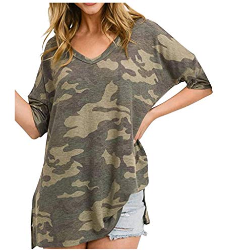 Camouflage Shirt Damen Langarm ​Frauen Lange Damenbluse Langarm Elegant Vintage Bluse Modehemd Camouflage V-Ausschnitt Frauen Bedruckte Oberteil Mit Ausschnitt Damen von NHNKB