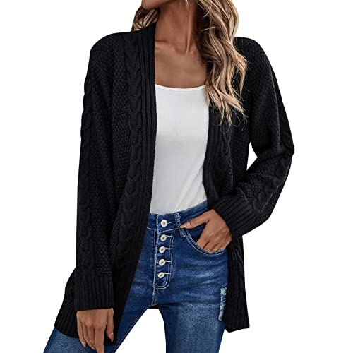 Cardigan Damen Lang Elegant Cardigan Damen Leicht 2023 Winter Mode Dame Jacke Unregelmäßige Hohl Gestrickte Langarm Rosa Pullover Strickjacke Frauen Kleidung Schwarzer Pullunder Damen​ (Black, XL) von NHNKB