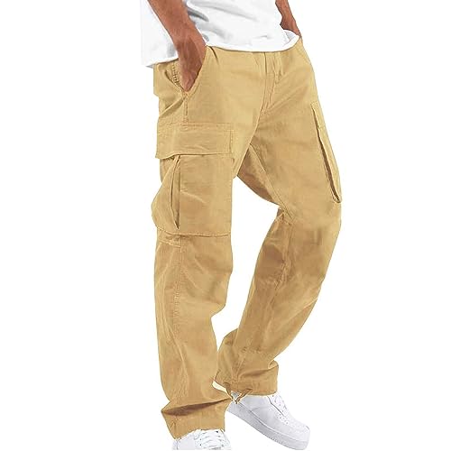 Cargohose Herren Baggy Beige Cargohose Herren Lang Herren Casual Taille Farbe Sport Hut Multi Woven Tasche Fuß Seil Solide Hosen Street Cargo Krawatte Herren Militär Cargohose Herren (Yellow, M) von NHNKB