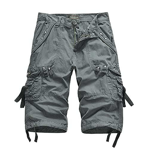 Cargohose Herren Kurz Camouflage Shorts Herren Sommer Stretch Arbeit Shorts Herren Sport Kurz Overall Herrenhose Freizeit Sommer Multi-Pocket Shorts Herrenhose Herren Hosen Stoffhosen (Light gray, XL) von NHNKB