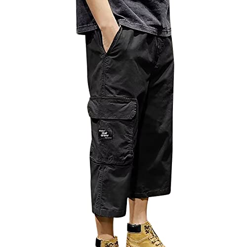 Cargohose Herren Schwarz Baggy Cargohose Herren 3/4 Länge Herren Casual Taille Farbe Sport Hut Multi Woven Tasche Fuß Seil Solide Hosen Street Cargo Krawatte Herren Cargo Hosen Herren​ (Black, XXXXL) von NHNKB