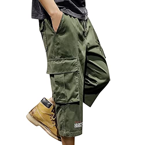 Cargohose Herren Schwarz Baggy Cargohose Herren 3/4 Länge Herren Casual Taille Farbe Sport Hut Multi Woven Tasche Fuß Seil Solide Hosen Street Cargo Krawatte Herren Cargo Hosen Herren​ (Green, M) von NHNKB