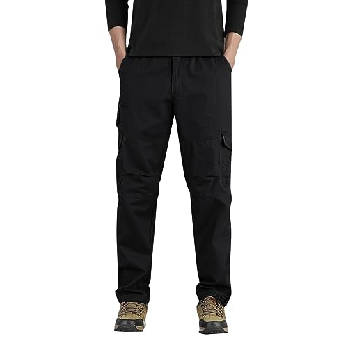 Cargohose Herren Schwarz Lang Cargohose Herren Lange Regular Fit Herren Sporthose Lang Frühling und Herbst Herren-Cargohose mit Taschen, Freizeithose, gerade Cargohose Oliv Herren​ (Black, XXXXXL) von NHNKB