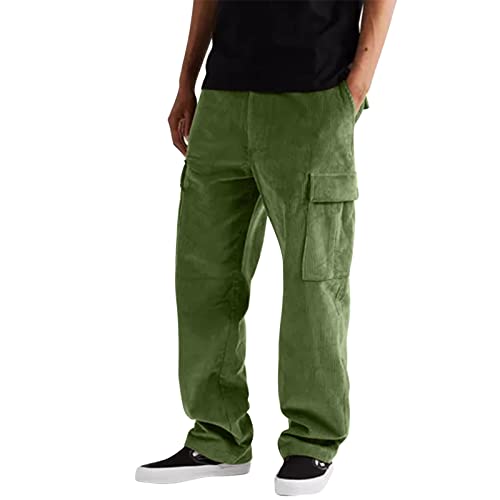 Cordhose Herren Stretch Cargohose Herren Baggy Herren Herbst und Winter Volltonfarbe Cord Multi Pocket Gerade Hosen High Street Hosen Lässige Lose Overalls Hose Cargohose Herren (A, XL) von NHNKB