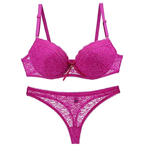 Damen Unterwäsche Set Bh Und Slip Push Up Reizwäsche Für Sex Damen Unten Offen Set Modische Sexy-Bohrer-Dekoration Spitze BH-Set Frauen sammeln BH-Unterwäsche Dessous Aufbewahrung​ (Hot Pink, 75C) von NHNKB