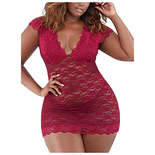 Dessous Für Mollige Clubwear Dessous Für Mollige Damen Sexy Frauen reizvolle Unterwäsche Schlafanzüge Unterbekleidung Lace Briefs Nachtbekleidung Gewagte Dessous​ Einteiler Damen Sexy (Wine, XXXL) von NHNKB