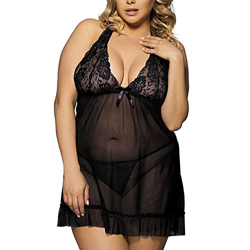 Dessous Für Mollige Damen Sexy Dessous Für Mollige Clubwear Reizwäsche Spitzen Transparent 2PCS Frauen Bienenbaby Negligee sexy Unterwäsche Spitze Plus Größe Nachtbekleidung Mollige​ (Black, XXXXXXL) von NHNKB