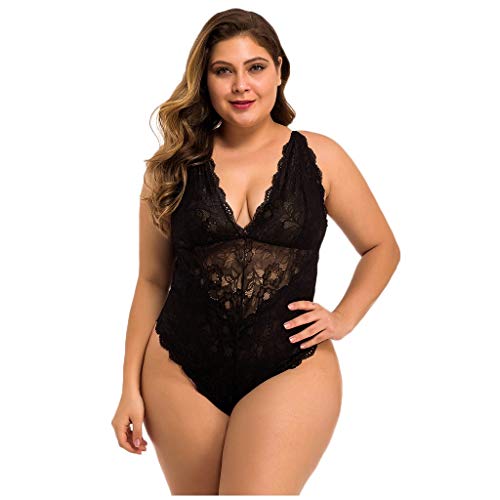 Dessous Für Mollige Damen Sexy Reizwäsche Für Sex Damen Jumpsuit Spitze body-Anzüge Damenunterwäsche Größe Plus V-Ausschnitt reizvolle Frauen ohne Rückenlehne Valentinstag Dessous Rot​ (Black, XXL) von NHNKB