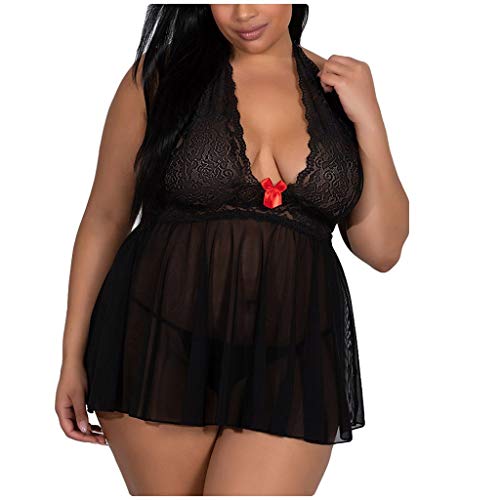 Dessous Für Mollige Damen Sexy Reizwäsche Für Sex Damen Mollig Unten Offen Frauen Spitze Unterwäsche Bowknot Schlafanziehung Spitzenkleid G-string-Nachtkleid Dessous Krankenschwester​ (Black, XL) von NHNKB