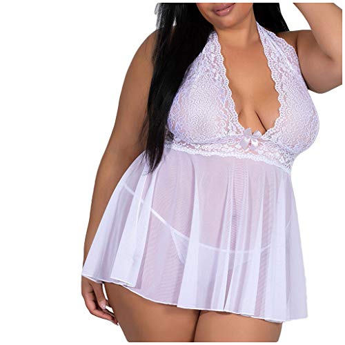 Dessous Für Mollige Damen Sexy Reizwäsche Für Sex Damen Mollig Unten Offen Frauen Spitze Unterwäsche Bowknot Schlafanziehung Spitzenkleid G-string-Nachtkleid Dessous Krankenschwester​ (White, XXXXL) von NHNKB