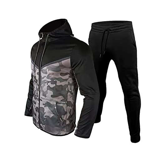 Fleecejacke Herren Dünn Leicht Hoodie Anzug Herren Winter Freizeit Pullover Herren Anzug Hoodie Reißverschluss und Sport Herbst Color-Blocking Herrenanzüge & Sets Hochzeit Anzug Herren (Camouflage, M) von NHNKB