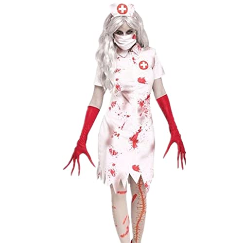 Halloween Kostüm Damen Gruselig Krankenschwester Halloween Outfits Kleid Kostüm für Frauen, Erwachsene, Cosplay-Kleid, Kostüm, Brautkostüm, Mini-Kleider Mittelalterliches Kostüm Frauen (White, XL) von NHNKB