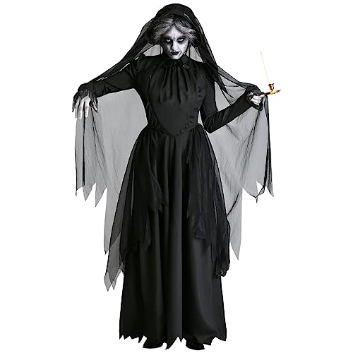 Halloween Kostüm Geisterbraut Halloween Outfits Kleid Schwarz Frauen lustige Braut Kostüm Halloween Braut Cosplay Schwarze Kostüme Kleid gruselige Halloween-Kostüm Frauen (Black, XXL) von NHNKB