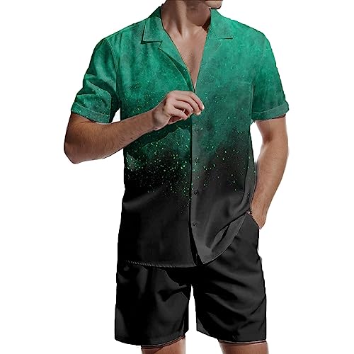 Hemd Outfit Herren T-Shirt Mit Farbverlauf Herren Outfit Komplett Set Elegant Herren-Kimono-Soutan-Cardigan-Hemd-Hemd-Hemd-Anzug mit entspanntem, antikem Digitaldruck Jogginghose Komplett (Green, XL) von NHNKB