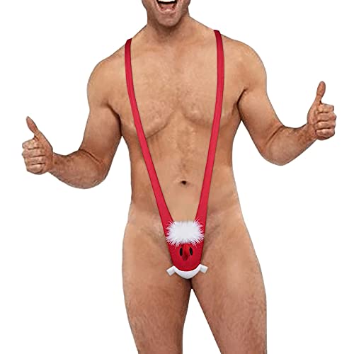 Herren Strapsen Dessous Set Männer Unterwäsche Für Sex Sexy Schneemann Weihnachten G-String Unterwäsche Gesicht Herren Geschenk Mankini Geschenk Tanga Herrenunterwäsche Herren Set​ (Red, One Size) von NHNKB