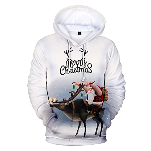 Hoodie Herren Mit Kapuze Und Taschen Hoodie Herren Oversize Herren Weihnachten Men Long Sleeve Christmas 3D Printed T Shirt Hooded Sweatshirt Tops Bluse Hemd Hoher Kragen Herren​ (White, XXXL) von NHNKB