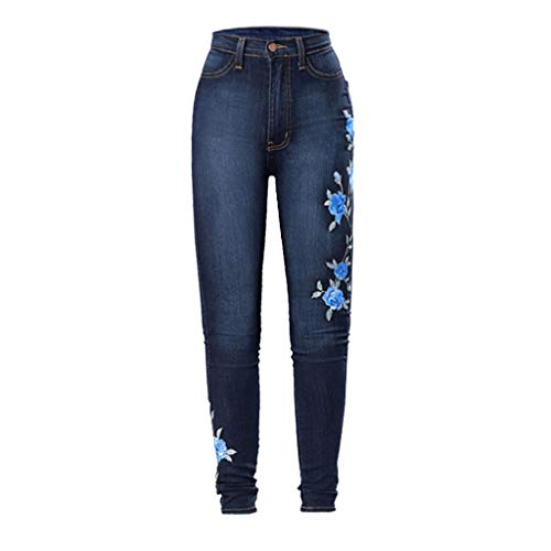 Jeans Hosen Frauen Stretch Jeans Hose Damen Eng Hose Mit Blumenmuster Damen Stickerei Frauen gestickte Beine Jean und enger Lauf mit einer Plus Side-Hose für die hohe Elastizität Elegant (Blue, XXL) von NHNKB