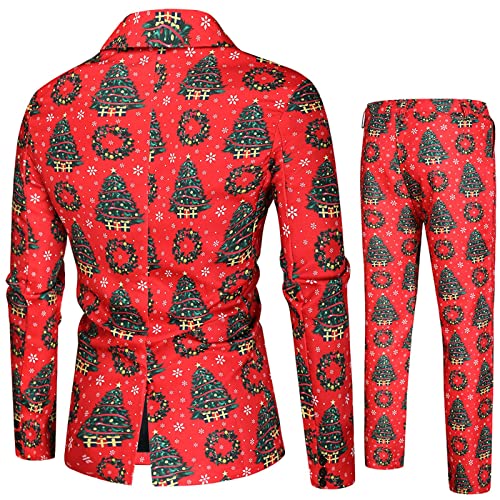 NHNKB Anzug Herren Blau Regular Fit Anzug Herren Regular Fit Weihnachtsanzug Herren Herrenmode Casual Weihnachten Bedruckte Anzugjacke Hosenanzug 2er Set Reisetasche Herren Business (Red, M) von NHNKB