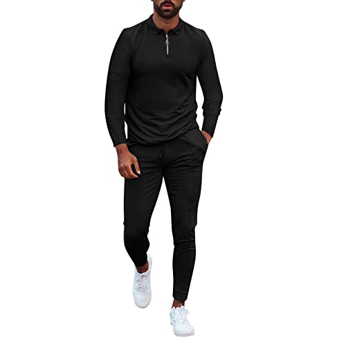 Anzug Herren Schwarz Herren Outfit Komplett Set Modern Herren Outfit Komplett Set Stylisch Sommer Outfit Sportlich Herren Hemd Fashion-Hemd-Töpfe für Männer Cordanzug Herren​ (Black, M) von NHNKB