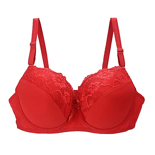 NHNKB BH Damen Mit Bügel Push Up Schwarz Dessous Damen Sexy Unterwäsche Schwarz Bustier Damen Große Brüste Spitze Bra Nylon-drahtlose tägliche Frau Dessous Sexy Set Strapse​ (Red, 90B) von NHNKB