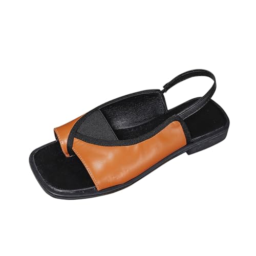 NHNKB Badelatschen Slide Hausschuhe Badeschlappen Damen-Sommermode, offene Zehen, Flache Sandalen, lässig, elastische Riemen, römische Sandalen Damenschuhe Gr. 39 (Orange, 37) von NHNKB