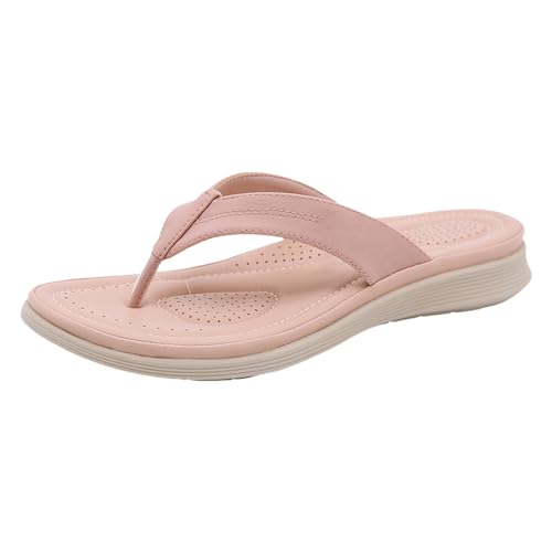 NHNKB Badeschuhe Damen Slides Sandalen Hausschuhe Damen Sommer Casual Einfarbig Dicker Boden Strand Große Größe Slope Heel Sandale Hausschuhe Damen Schuhe Elegant Sommer (Pink, 40) von NHNKB