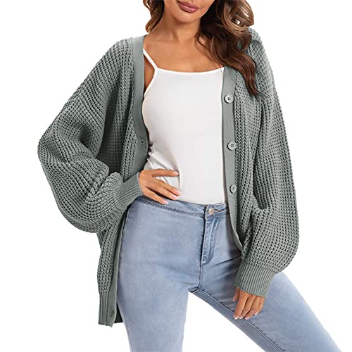 NHNKB Cardigan Damen Kurz Elegant Cardigan Damen Kurz Strick Damen Strickjacke Damen Grobstrick Lässige Strickjacke Mantel Button-Down Langarm Übergroße Strickjacken Damen Strickjacke (Grey, XXL) von NHNKB