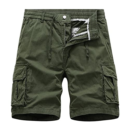 NHNKB Cargohose Herren Kurz Jeans Cargohose Herren Schwarz Baggy Cargohose Herren Schwarz Kurz Herren-Sommermode, lässig, locker, einfarbig, mit Taschen, Freizeit-Shorts Kurzhose​ (Green, M) von NHNKB