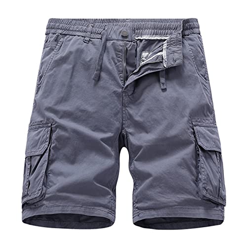 NHNKB Cargohose Herren Kurz Jeans Cargohose Herren Schwarz Baggy Cargohose Herren Schwarz Kurz Herren-Sommermode, lässig, locker, einfarbig, mit Taschen, Freizeit-Shorts Kurzhose​ (Grey, XXL) von NHNKB