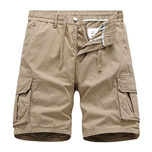 NHNKB Cargohose Herren Kurz Jeans Cargohose Herren Schwarz Baggy Cargohose Herren Schwarz Kurz Herren-Sommermode, lässig, locker, einfarbig, mit Taschen, Freizeit-Shorts Kurzhose​ (Khaki, XXL) von NHNKB